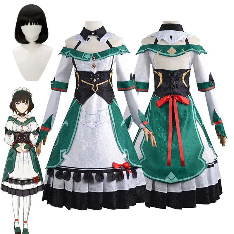 Genshin Impact Cosplay Costume Katheryne Game Anime Clothes Christmas Dress Maid Outfit Black Wig Carnival Party Costumes Wigs