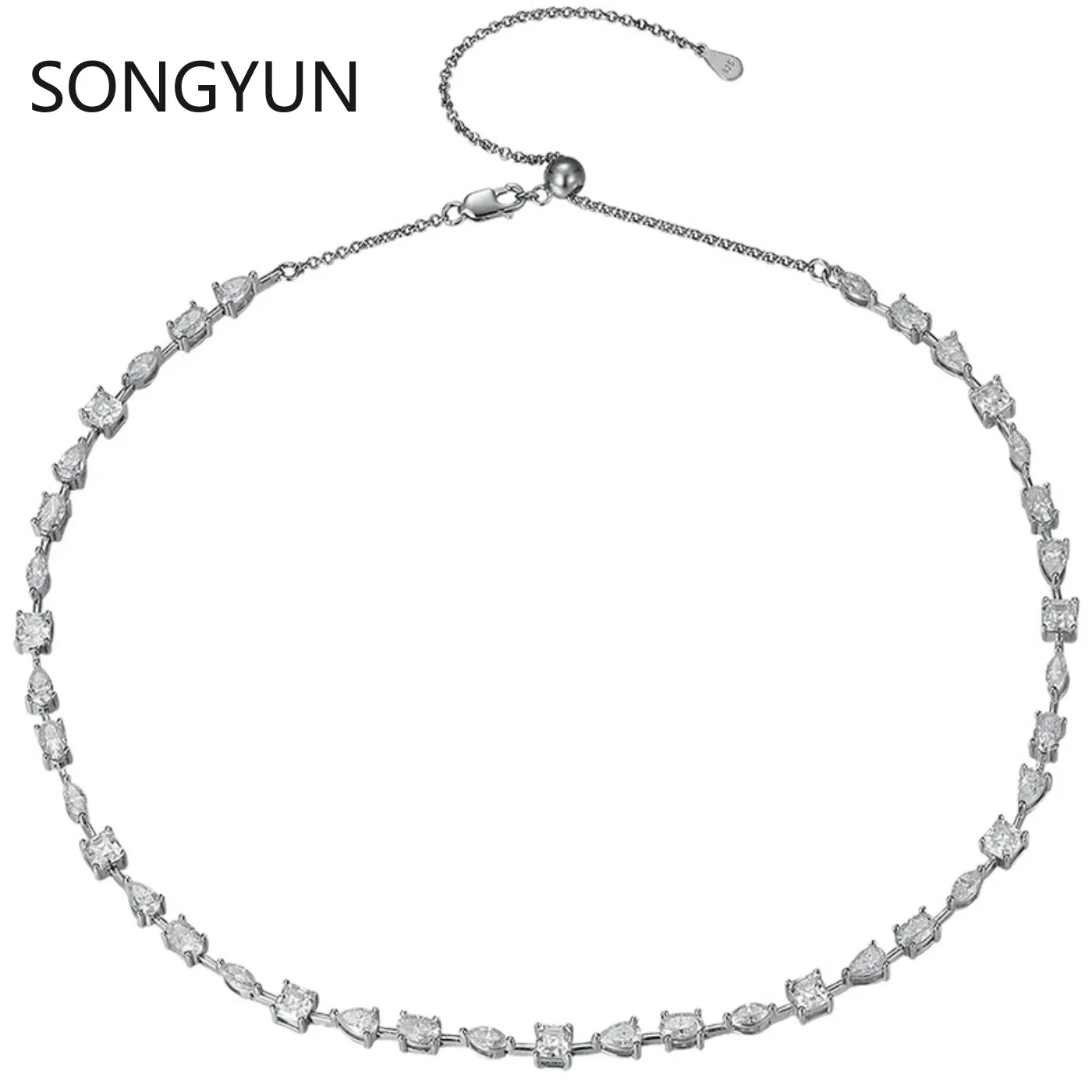 SongYun Luxury Jewelry 925 Sterling Silver Tennis Chain Necklace For Women Men Moissanite Diamond Tennis Necklaces Fine Jewelry