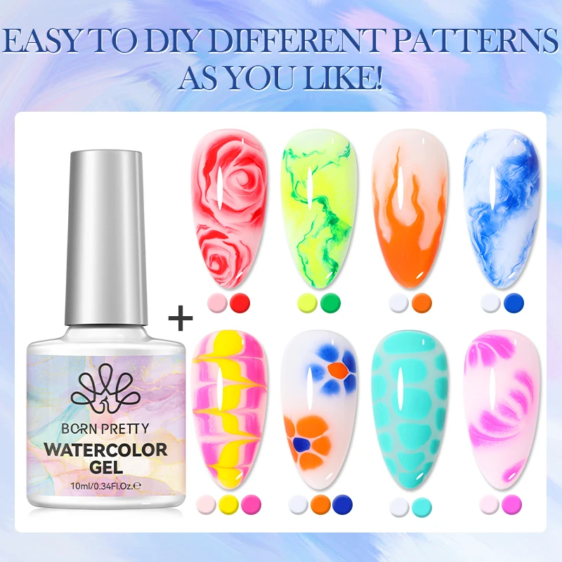 BORN PRETTY 10ml Watercolor Nail Gel Clear Transparent Gradient Flower Effect Semi Permanent Soak Off UV LED Gel Nail Polish
