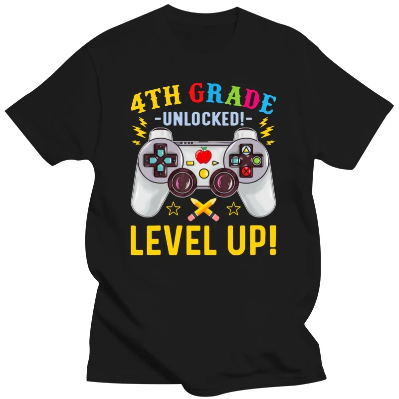 4Th Grade Unlocked Level Up Game Funny T-Shirt Short Black For Men-Women Plus Size Clothing Tee Shirt