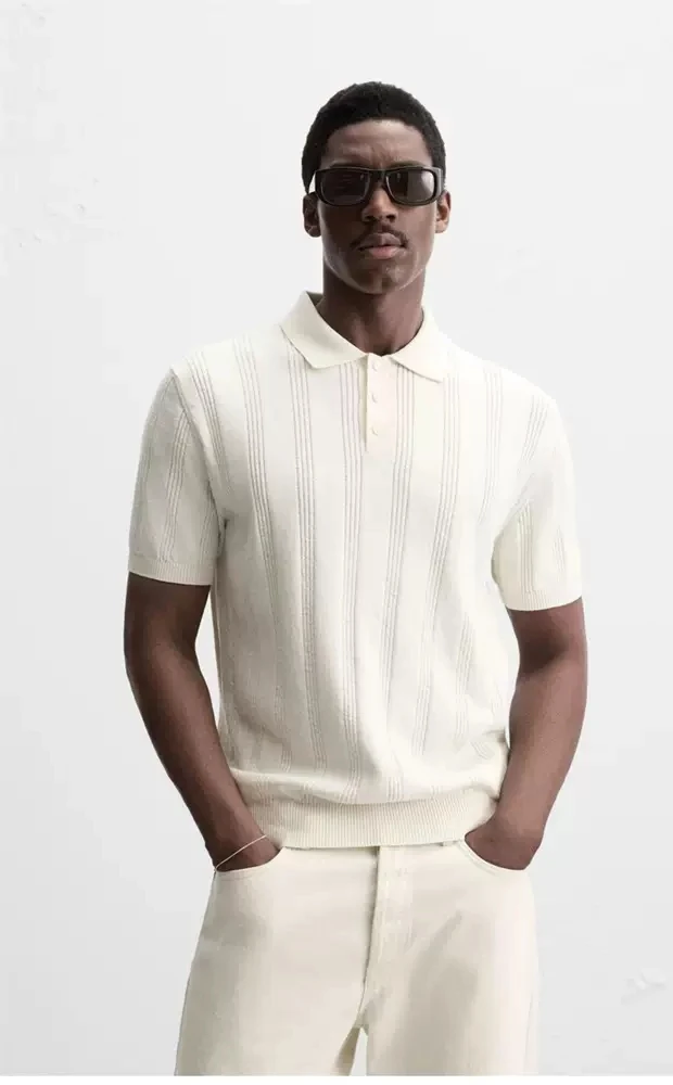 Business Casual Men's Knitted Short Sleeve  Shirt Spring Summer British Style Top 7140410 Cool Feeling Loose Fit Polyester