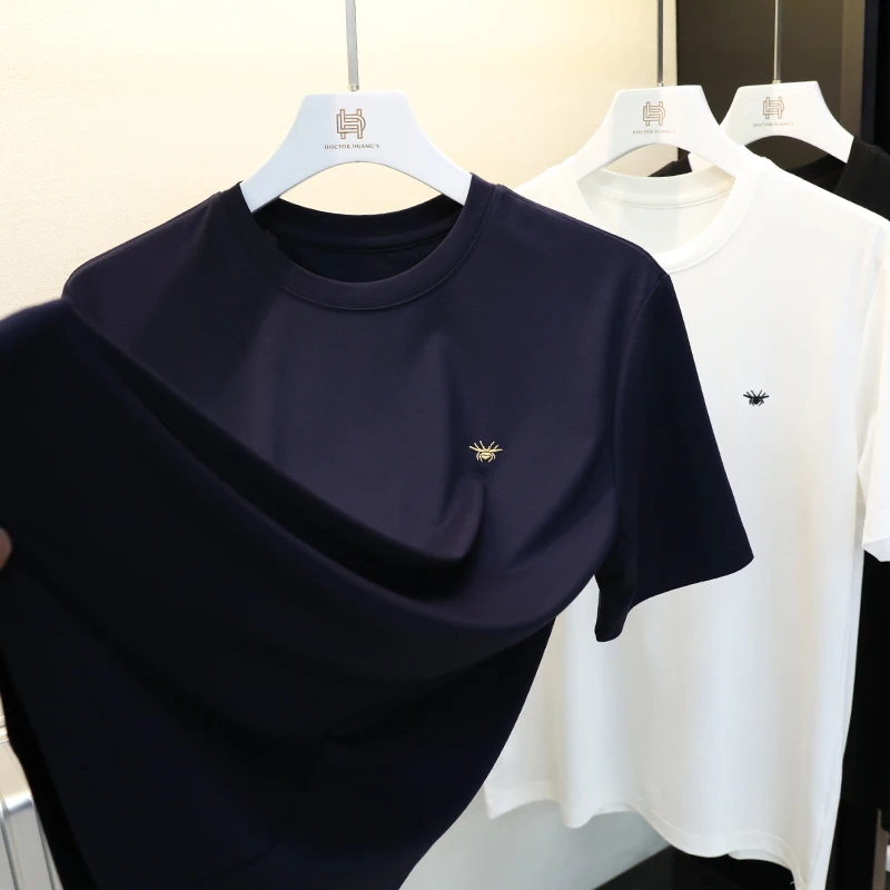 

Ele Embroidered Bee round Ne ort Sve Modal T-irt for Men Summer Faion Versatile Color Trendy Youth