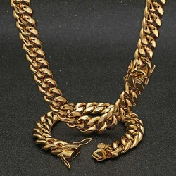 6/8/10/12/14/16MM Hip Hop Jewelry PVD Plated Miami Stainless Steel Cuban Link Chain Men Dragon Lock Clasp Necklace