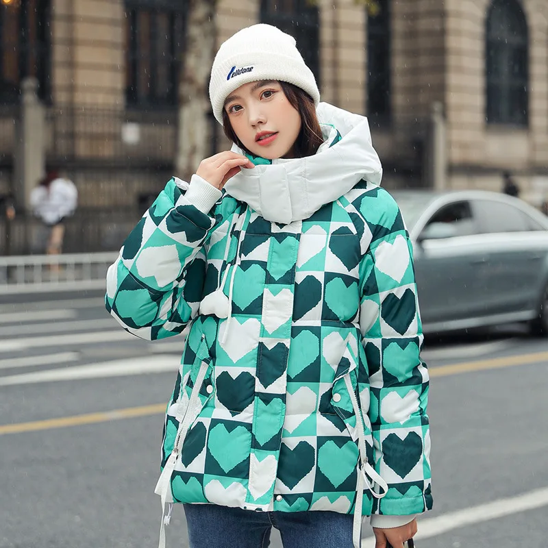 

Autumn Winter New Printed Cotton-padded Coat Women's Short Gradient Printed Color Contrast Down Cotton-padded Coat