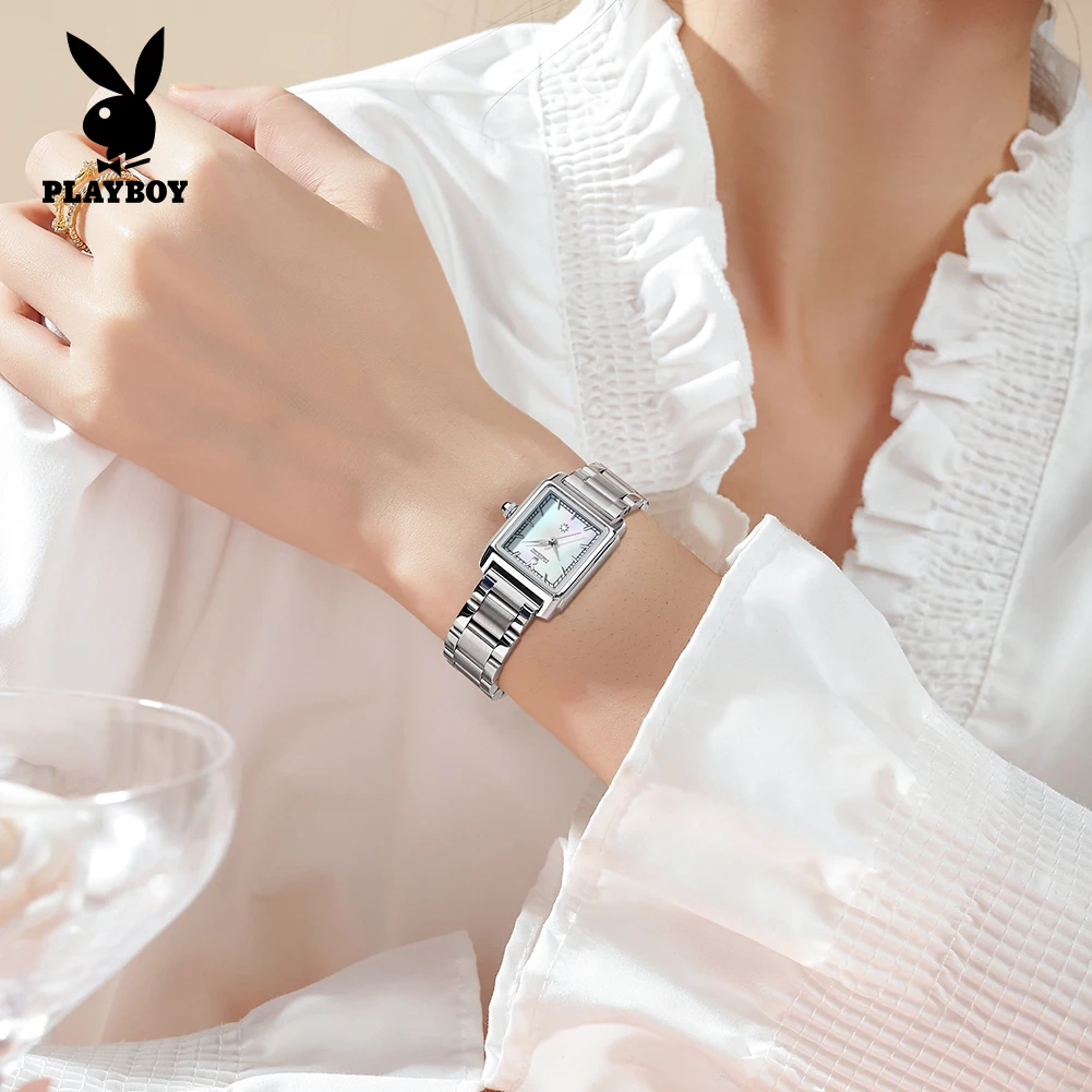 

PLAYBOY 3122 оригинальные часы с кварцевым механизмом, классический квадратный циферблат, высококачественный стальной ремешок, водонепроницаемые часы 30 м, элегантные часы для женщин