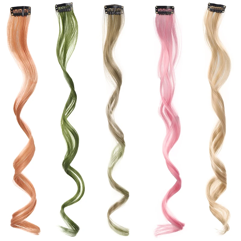 Clip de colores sintéticos en una pieza, ondas grandes con cabello rizado, extensiones de cabello coloridas de arcoíris, postizos de 20 pulgadas,