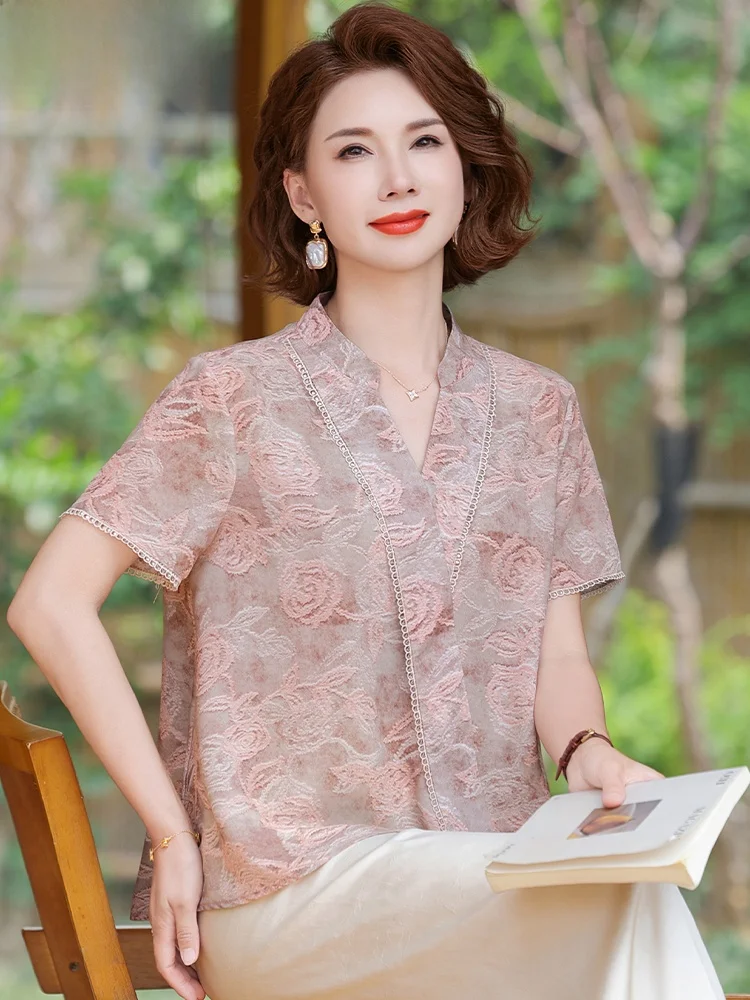 

Летний комплект одежды для мамы: шифоновый топ с коротким рукавом и V-образным вырезом, свободный крой, модный корейский стиль, дождевик.