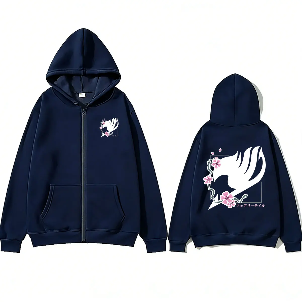 Heißer Anime Fairy Tail Natsu Dragneel Kirschblüten Logo Grafik Reißverschluss-Hoodie für Männer und Frauen Manga Übergroße Zip-Up-Jacke Sweatshirt – Detail 4