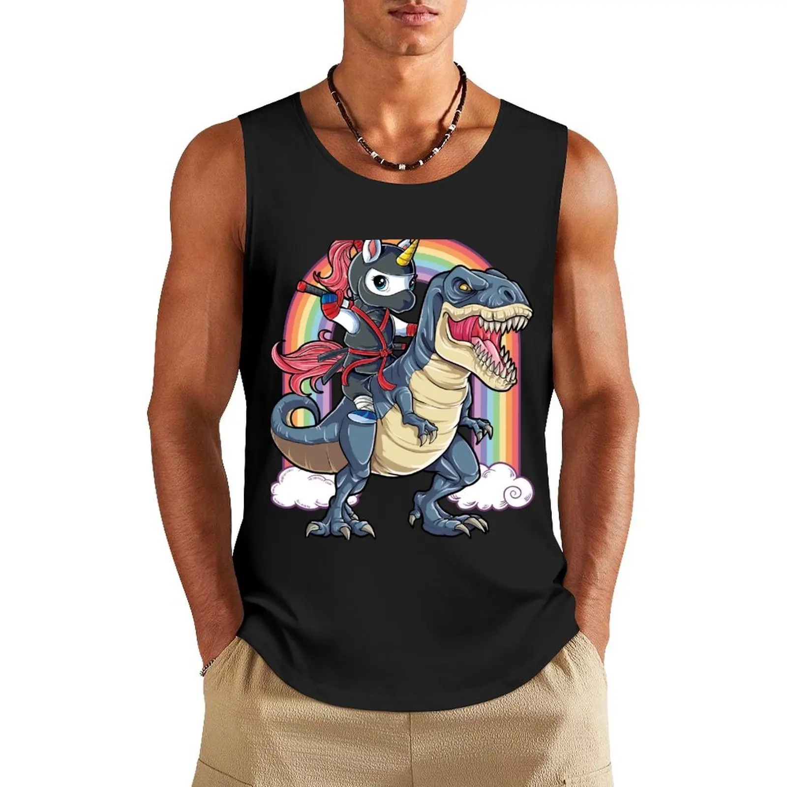 

Unicorn Ninja Riding Dinosaur T Shirt T rex Kids Girls Boys Rainbow Squad Cute Gifts Party Tank Top gym for men Clothing