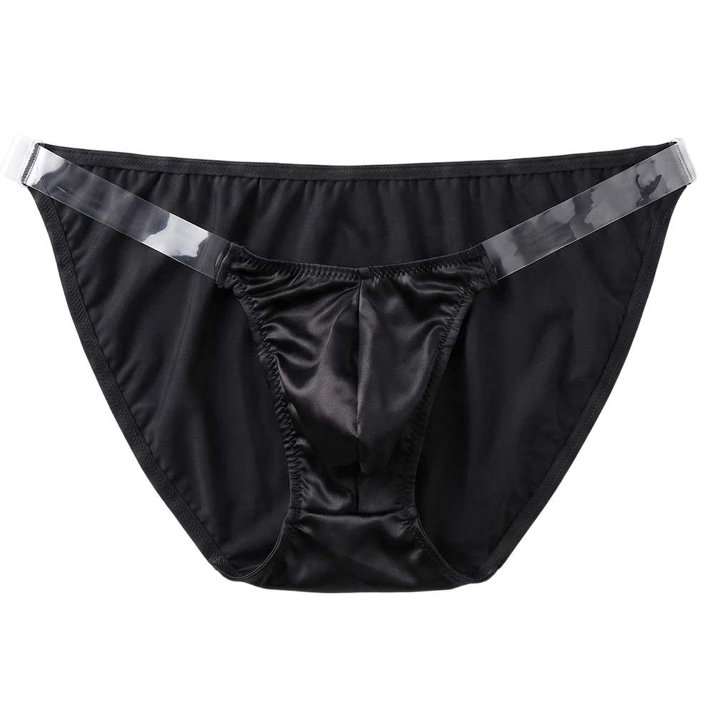 Men Ice Silk Smooth Glossy Briefs High Fork Transparent Belt Underwear Panties Quick Dry Comfortable Sports Shorts Panties