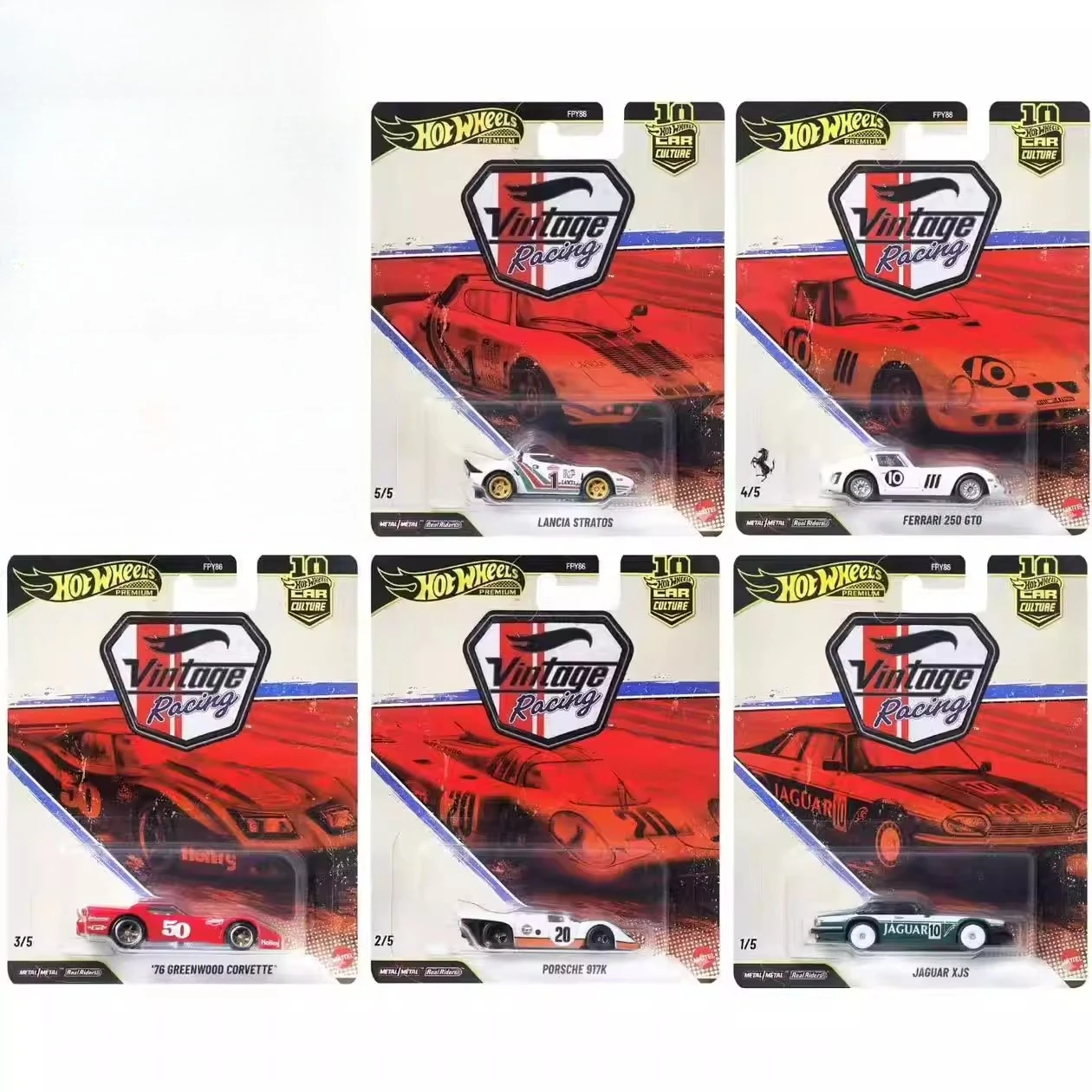 Auténticos Coches Hot Wheels Premium Car Culture Vintage Racing, Juguetes para Niños, Modelos de Vehículos de Aleación Fundida a Presión a Escala 1:64 de Lancia, Jaguar, Porsche, Ferrari