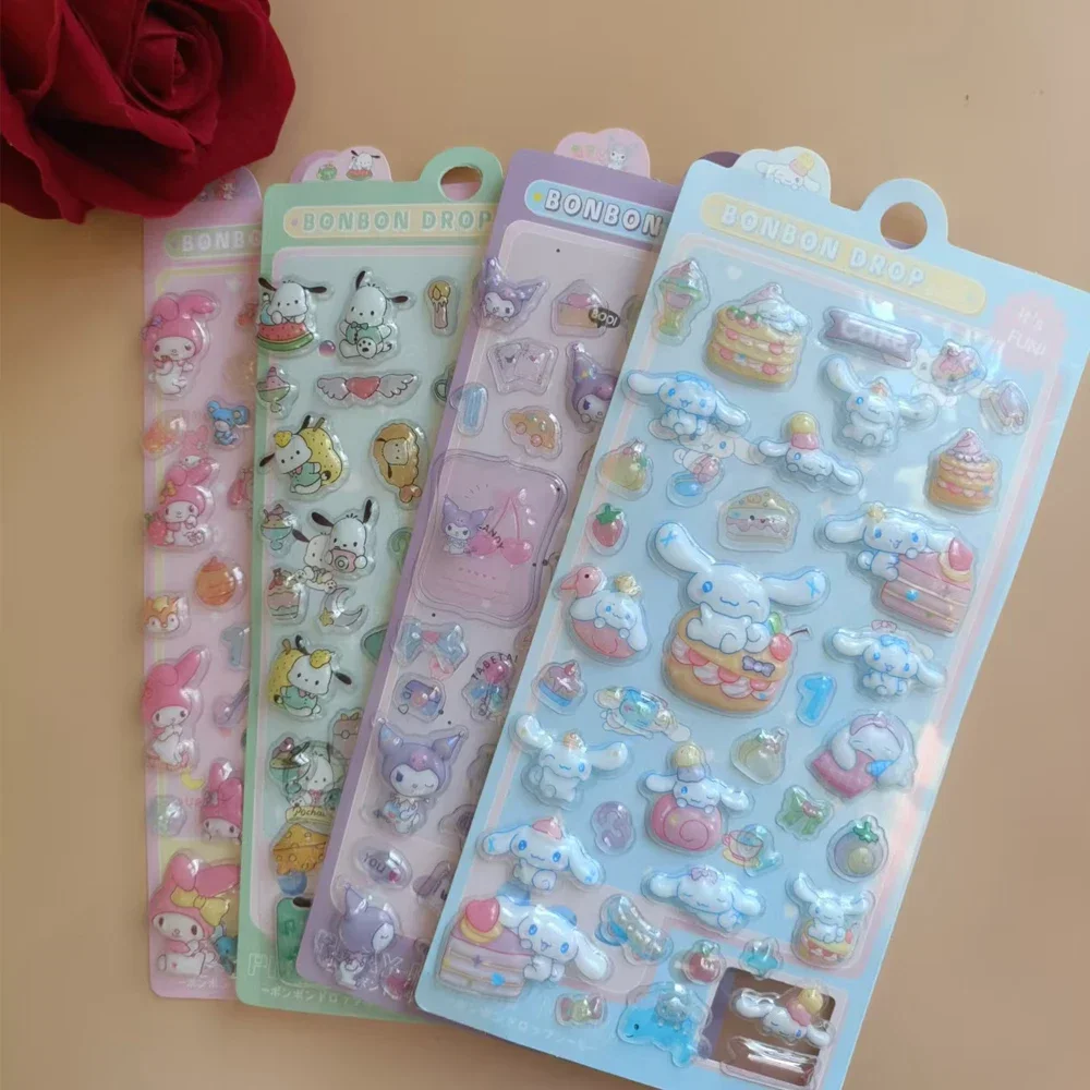 @Hello Kitty 3D Stickers Anime Student Cinnamoroll Melody Cartoon Phone Relief Stickers Stationery Children's Toys Gifts