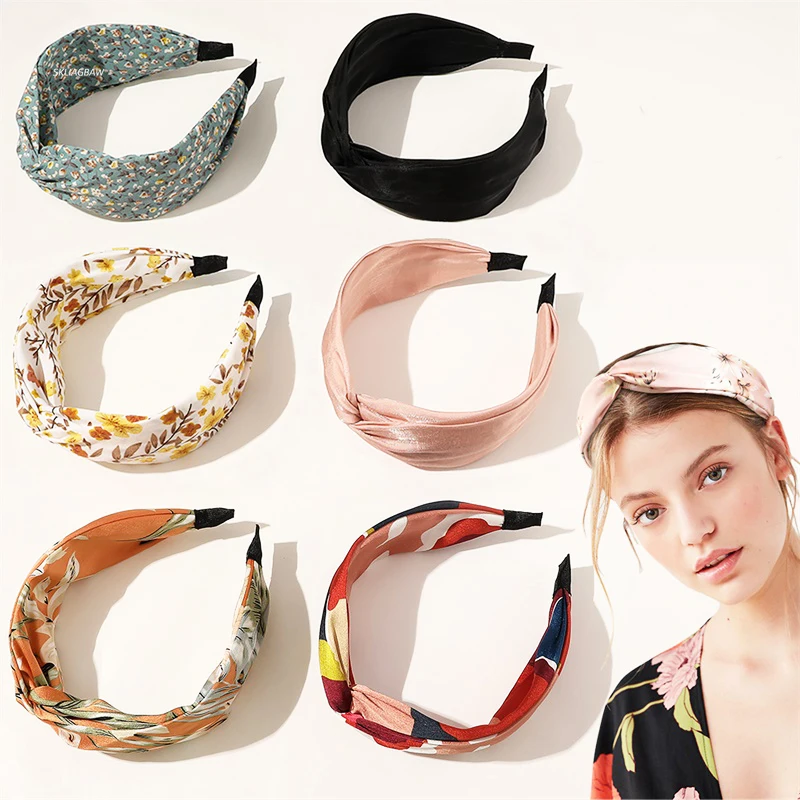 Fashion Headband Cross Broadside Hair Bands Women Elegant Flower Pattern Hair Hoop Bezel Headbands Hair Bands Hair Accessories