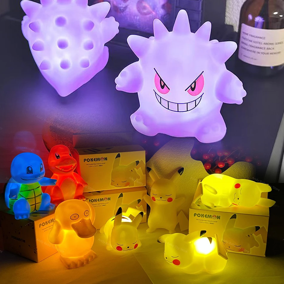 Pokemon Night Light Glowing Pikachu Gengar Charizard Psyduck Squirtle Cute Kawaii Soft Animal Bedside Lamp Children Kid Gift