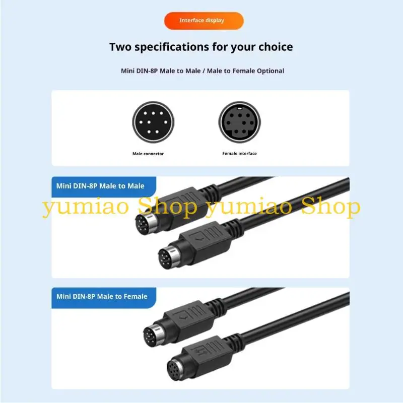 587B Professional DIN 8Pin Male to Female/Male Extension Cord Mouse Keyboard Extension Cable for Gaming and Office Use