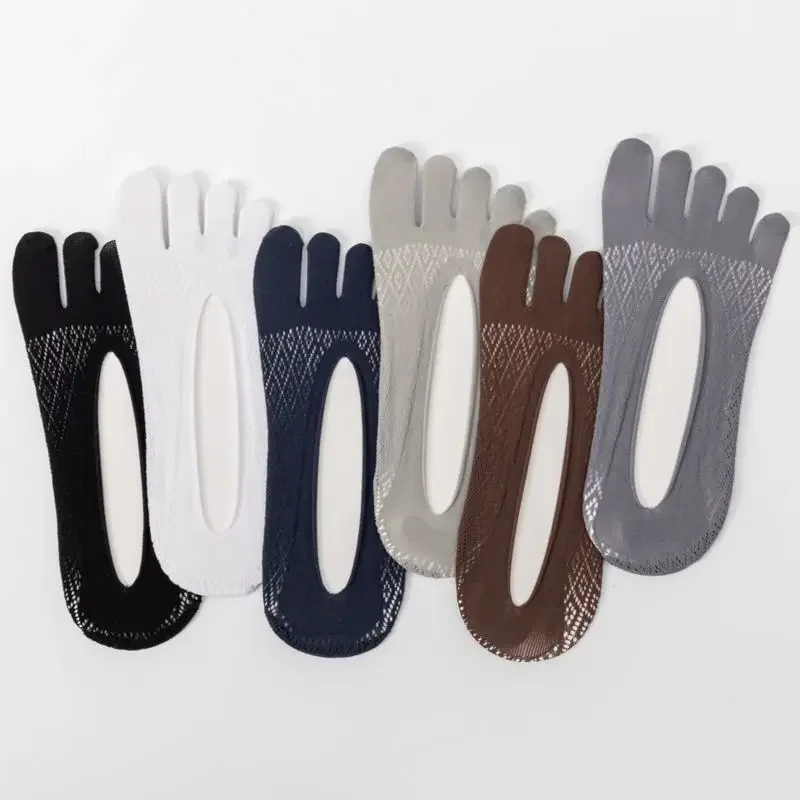 Fashion Mesh Five Finger Socks Men's Socks Sports Boat Socks Fitness Non-Slip Invisible Male Elastic Low Cut Split Toe Socks