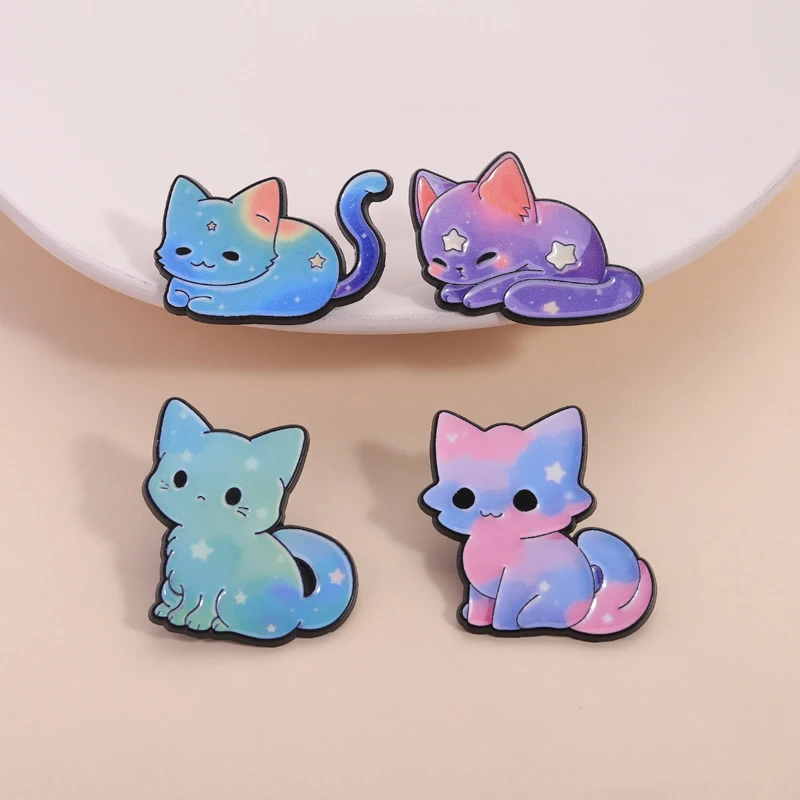 2-10pcs/set  Cute Animal Enamel Pins Starry Sky Cat Silly Goose Raccoon Possum Brooches Lapel Badge Jewelry Gifts for Friends
