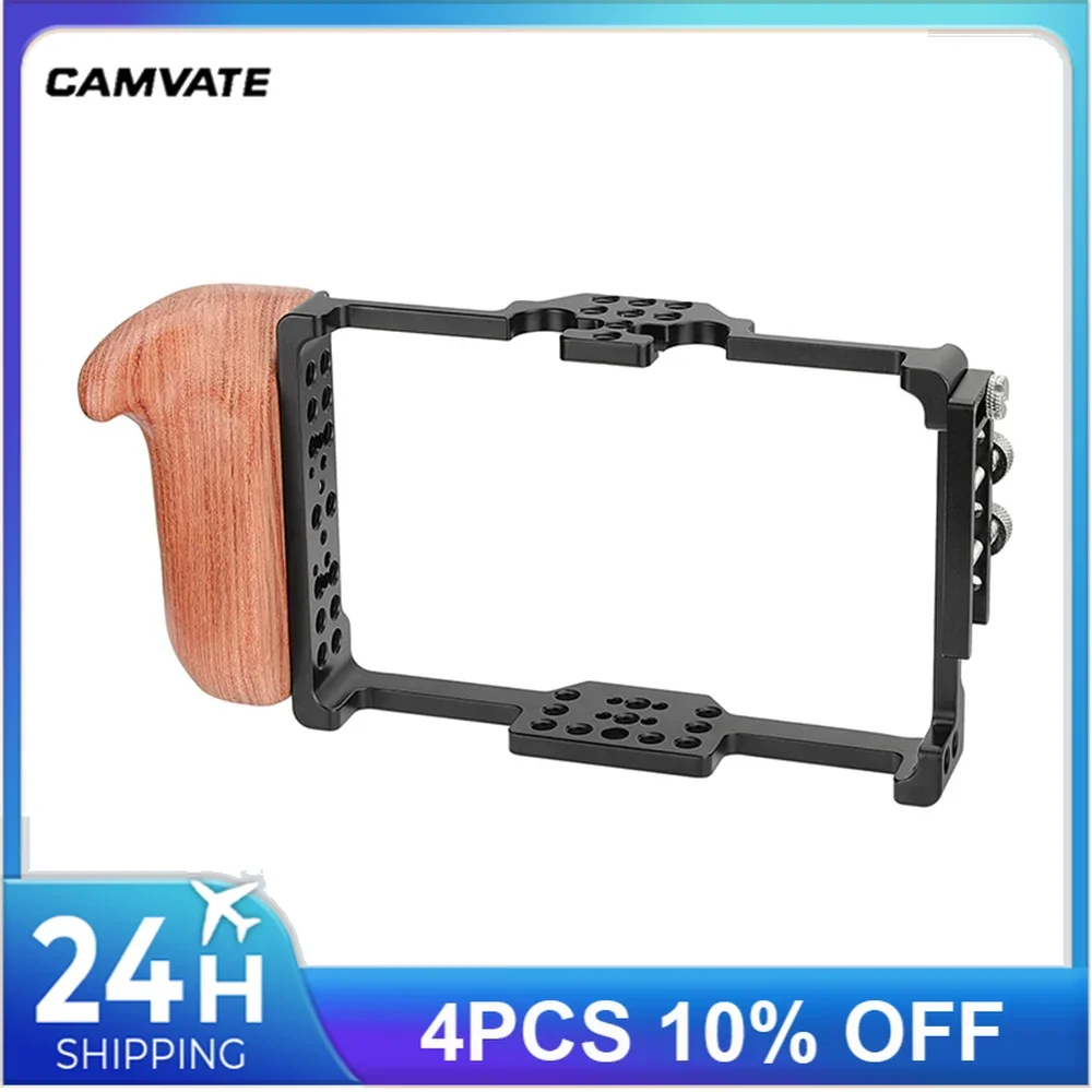 Кронштейн для монитора управляющего камеры CAMVATE с деревянной левой рукояткой и креплением для обуви, специально для мониторов FeelWorld FT6 FR6 5,5 дюйма