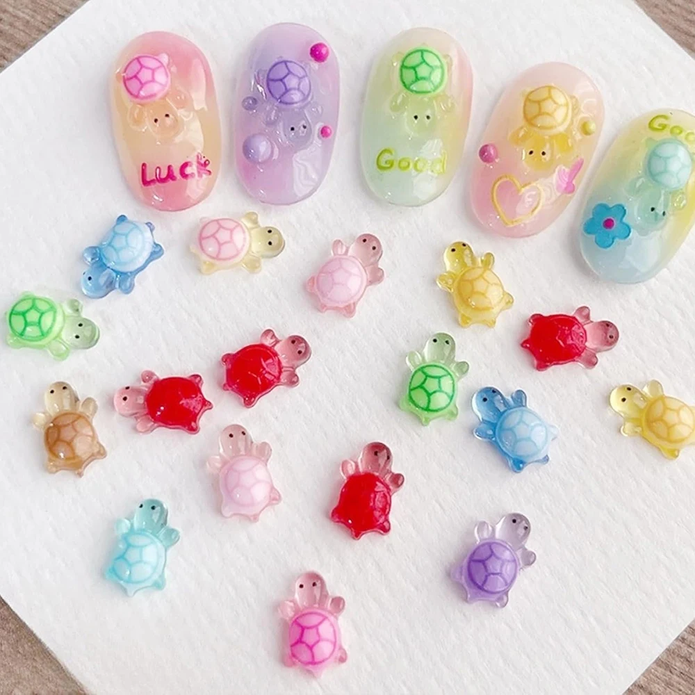 50 Pcs Mix Glow in The Dark Turtles Nail Charms 3D Mini Resin Nail Art Decorations Kawaii Colorful Turtles Flatback Animals Part