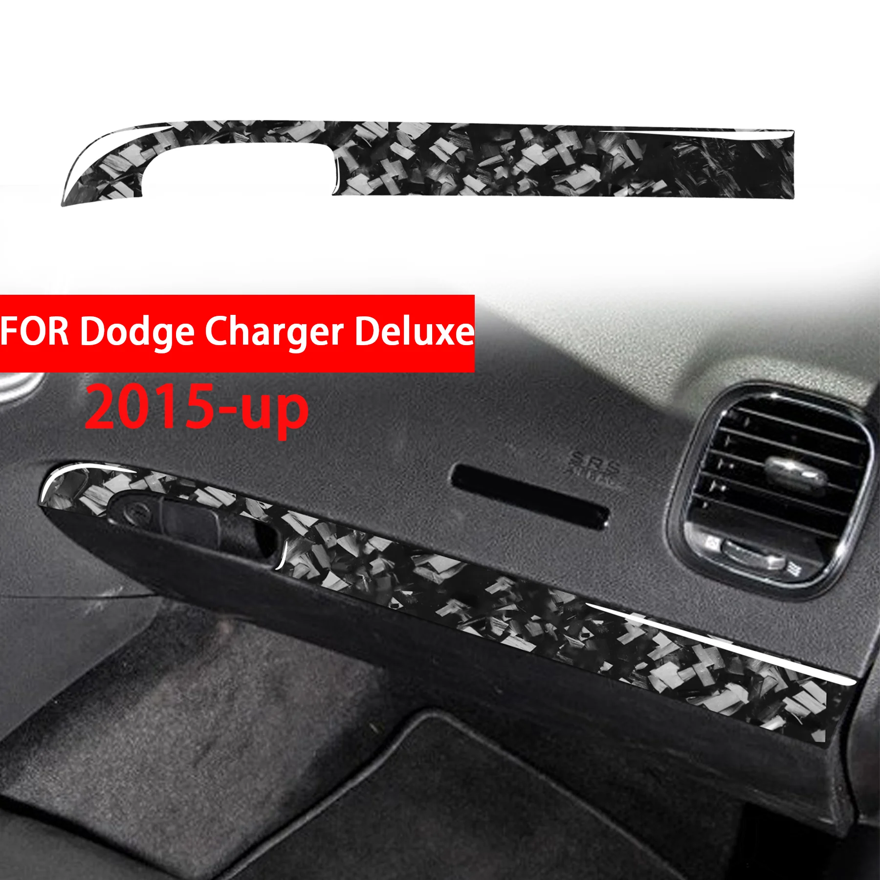 Forged Carbon Fiber Passenger Storage Glove Box Panel Strip Car Interior Accessories Sticker FOR Dodge Charger Deluxe 2015-up