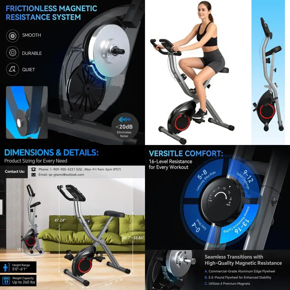 

Foldable Exercise Bike for Small Apartments, Stationary Bikes for Home, Indoor Portable Cycling Bike with 16-Level Magnetic Resi