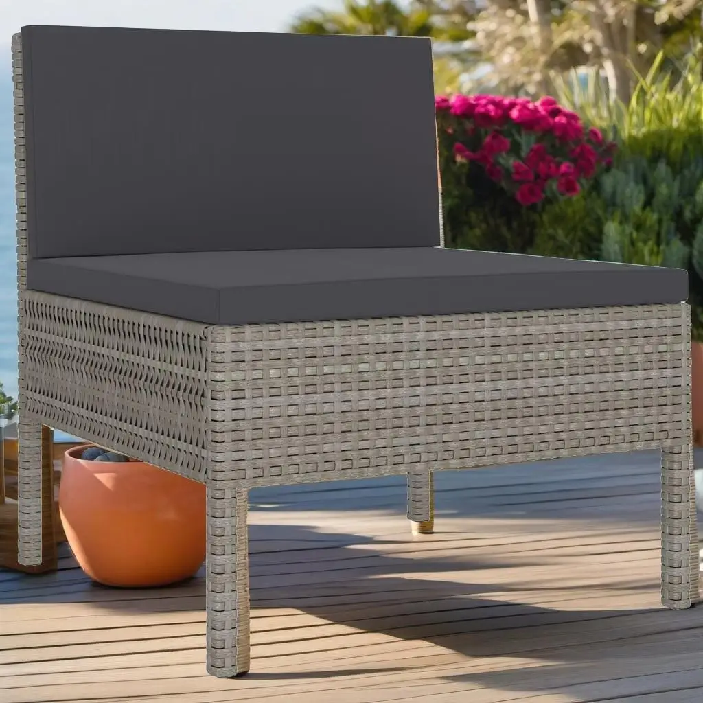 5-Piece Gray Poly Rattan Patio Lounge Set with Cushions - Stylish Outdoor Furniture