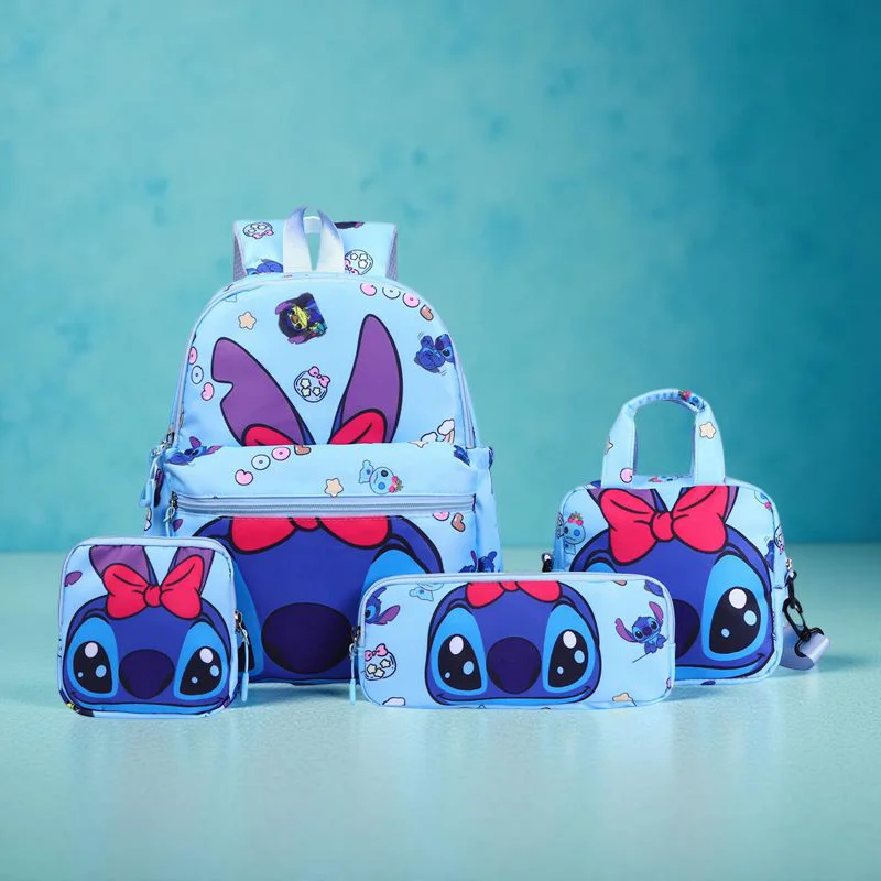 กระเป๋าเป้สะพายหลัง Stitch 4 ชิ้น, กระเป๋าดินสอ, กระเป๋าสะพาย, ชุดกระเป๋าสตางค์, กระเป๋านักเรียน Stitch และ Angel, กระเป๋าเดินทางนักเรียนแบบสบายๆ, ของขวัญ