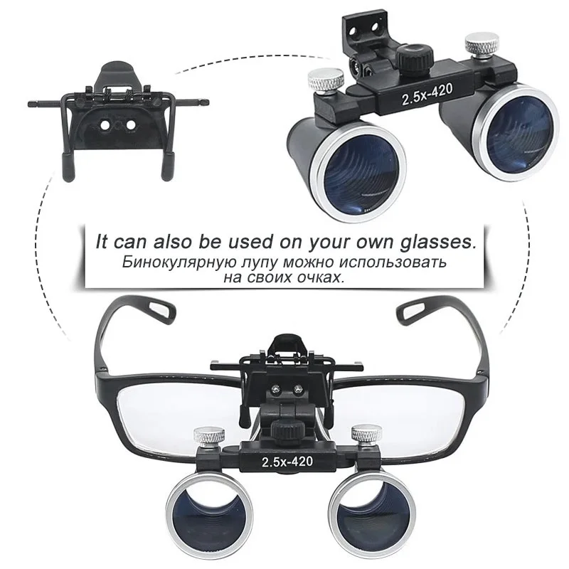 Binocular Dental Loupes 2.5X/3.5X with 3W/5W Spotlight Headlight Professional Magnifying Glasses 320-420mm Working Distance