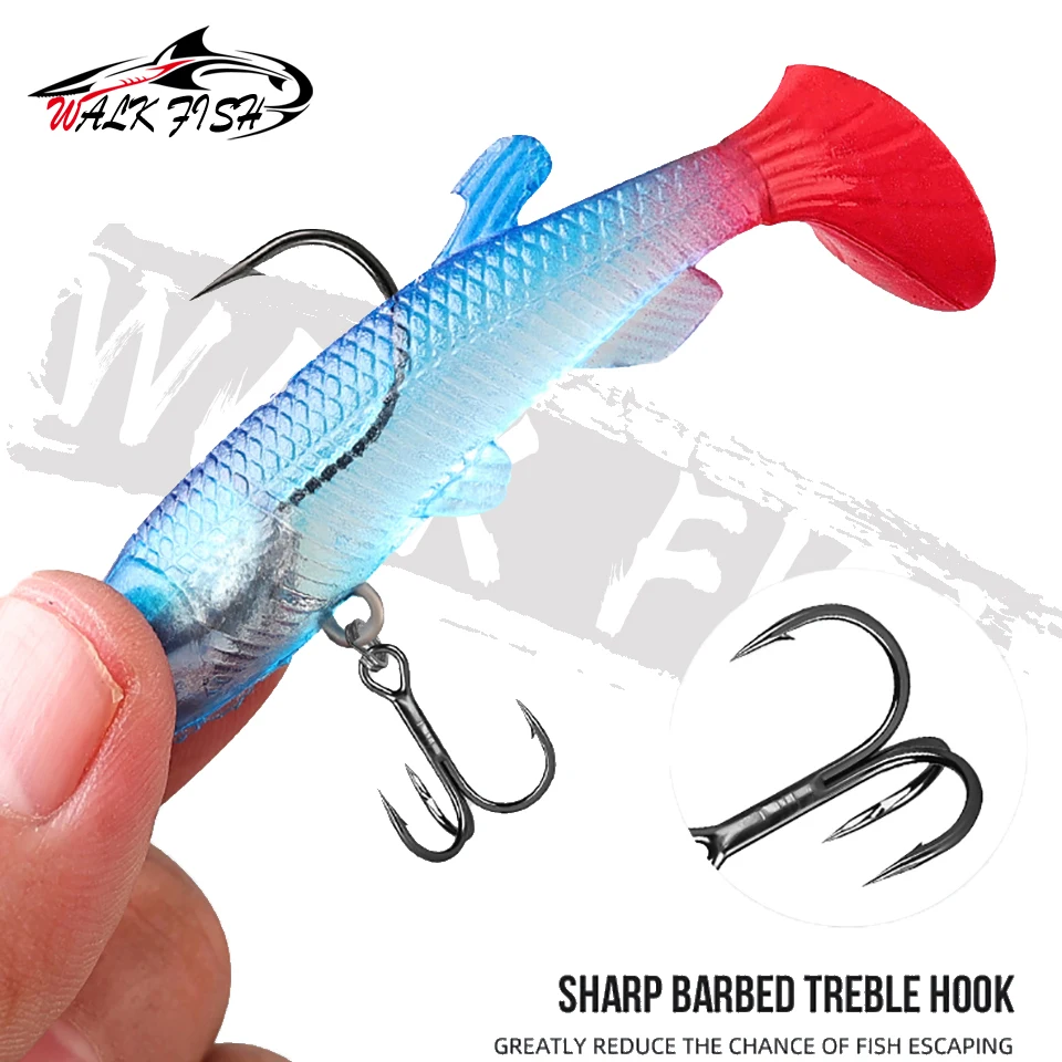Walk Fish Vinilo Swimbait 8cm – Cola T rizada con Jig Head para Lubina