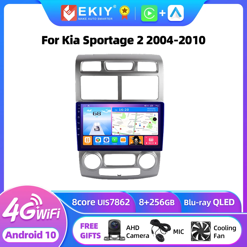 EKIY Radio con GPS para coche reproductor Multimedia con Android 10 estéreo BT 2Din DVD HU para Kia Sportage 2 2004 2005 2006 2007-2010 T7