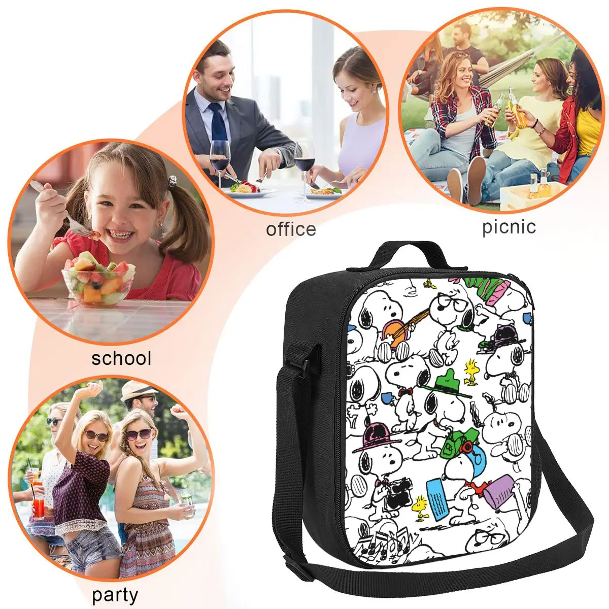 Niestandardowy uroczy kolaż Snoopy Izolowana termicznie torba na lunch Kobiety Beagle Dog Lunch Tote dla dzieci Szkoła Dzieci Bento Food Box