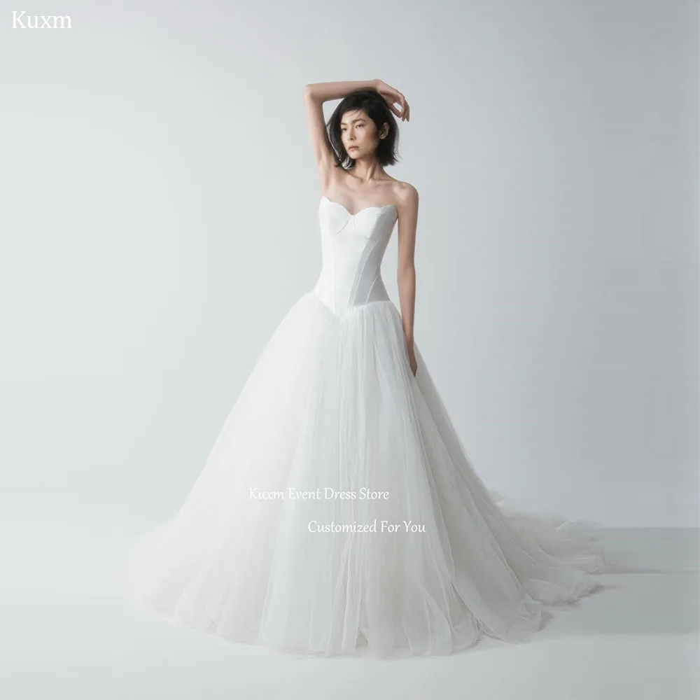 Kuxm Princess Sweetheart A Line Korea Wedding Dress Sleeveless Bridal Gown Elegant Photo Shoot Vestido De Noiva Customized
