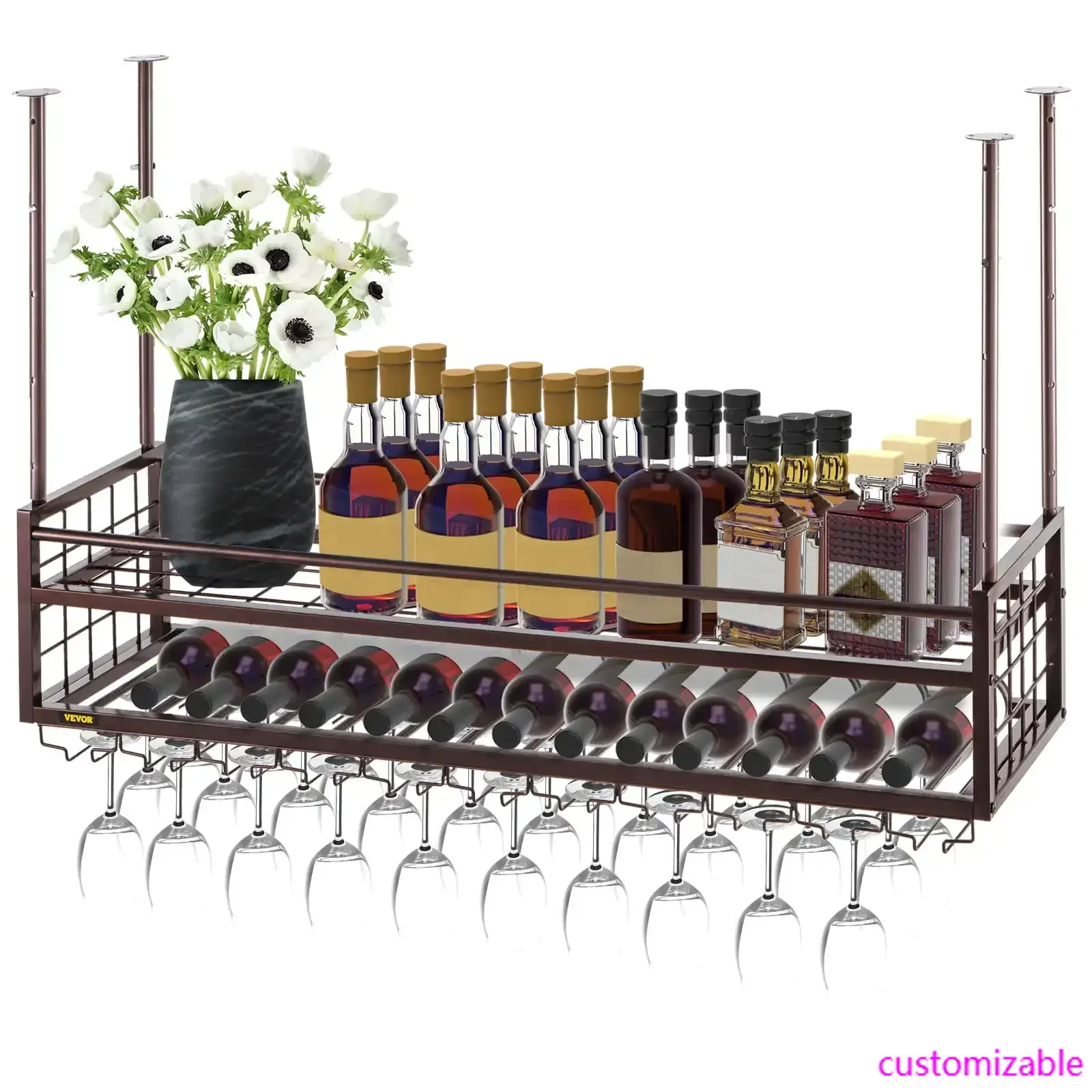 

Ceiling Wine Glass Rack, 46.9 x 11.8 inch Hanging Wine Glass Rack, 18.9-35.8 inch Height Adjustable Hanging Wine Rack Cabinet