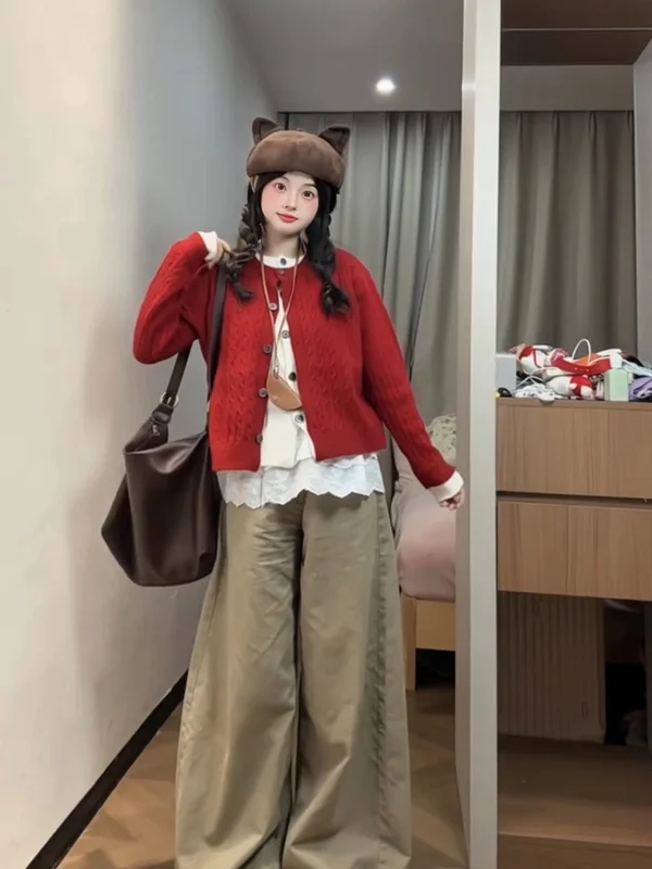 

plus Size Cisas New Year Holiday Two-Piece Patchwork Knit Sweater Women's Soft Gentle Versatile Autumn Winter New Sle