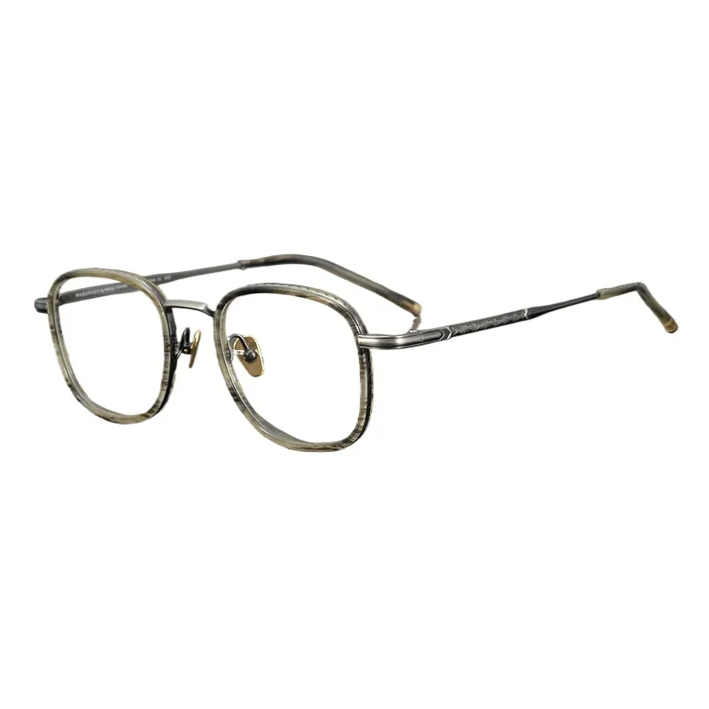

High-end handmade trendy brand cooperation, bluebell carved designer box, ultra-light glasses frame, round face male retro.