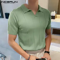 INCERUN 2024 Men Shirt Lapel Short Sleeve Streetwear Solid Color Fitness Casual Men Clothing Korean Style Leisure Shirts S-5XL