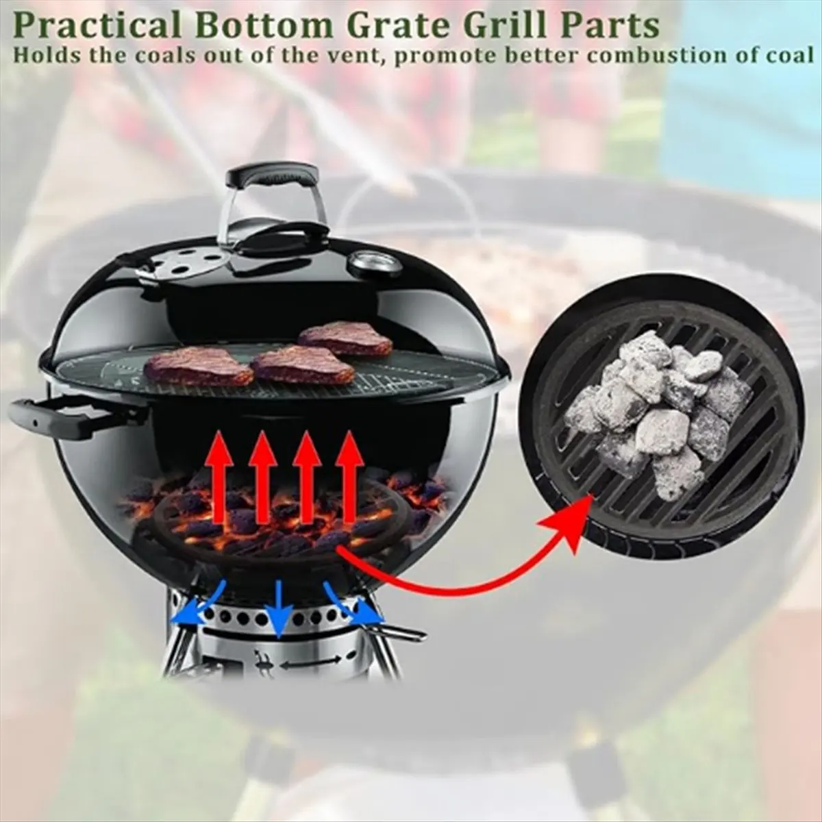 KSOL Cast Iron Bottom Fire Grate Round BBQ Grill Grate, High Heat Charcoal Plate Bottom Grate Grill Parts 9 Inch