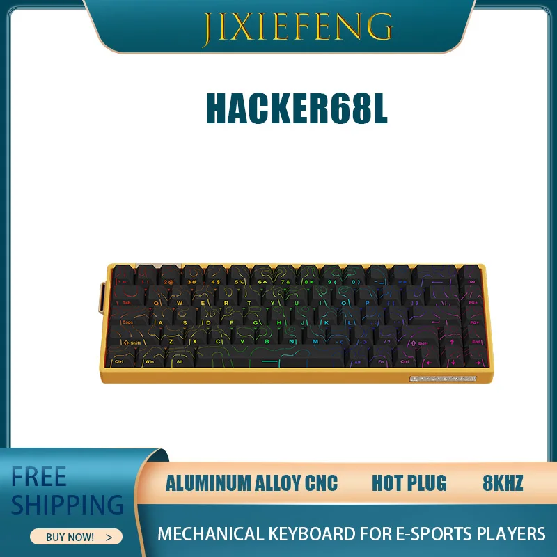 JIXIEFENG Hacker68L Teclado mecánico de eje magnético 0.01rt respuesta rápida 8k soporte Mixto Axescustomized teclado para juegos Rgb