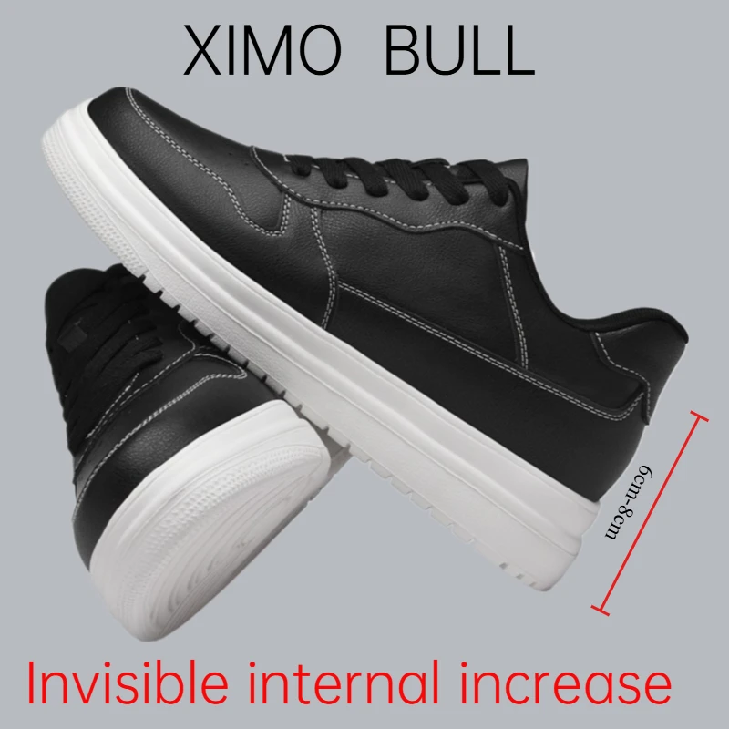 

XIMO BULL мужские туфли-лифты, увеличивающие рост, невидимые спортивные кроссовки 6–8 см, кожаные туфли с высоким лифтом
