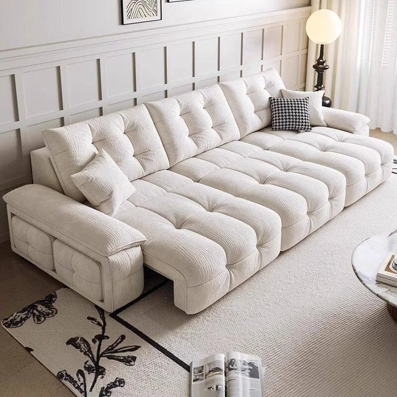 

#Premium Chenille Electric Functional Sofa Bed Zero Wall Modern Simple Cream Style Telescopic Wood Frame Living Room Sofa