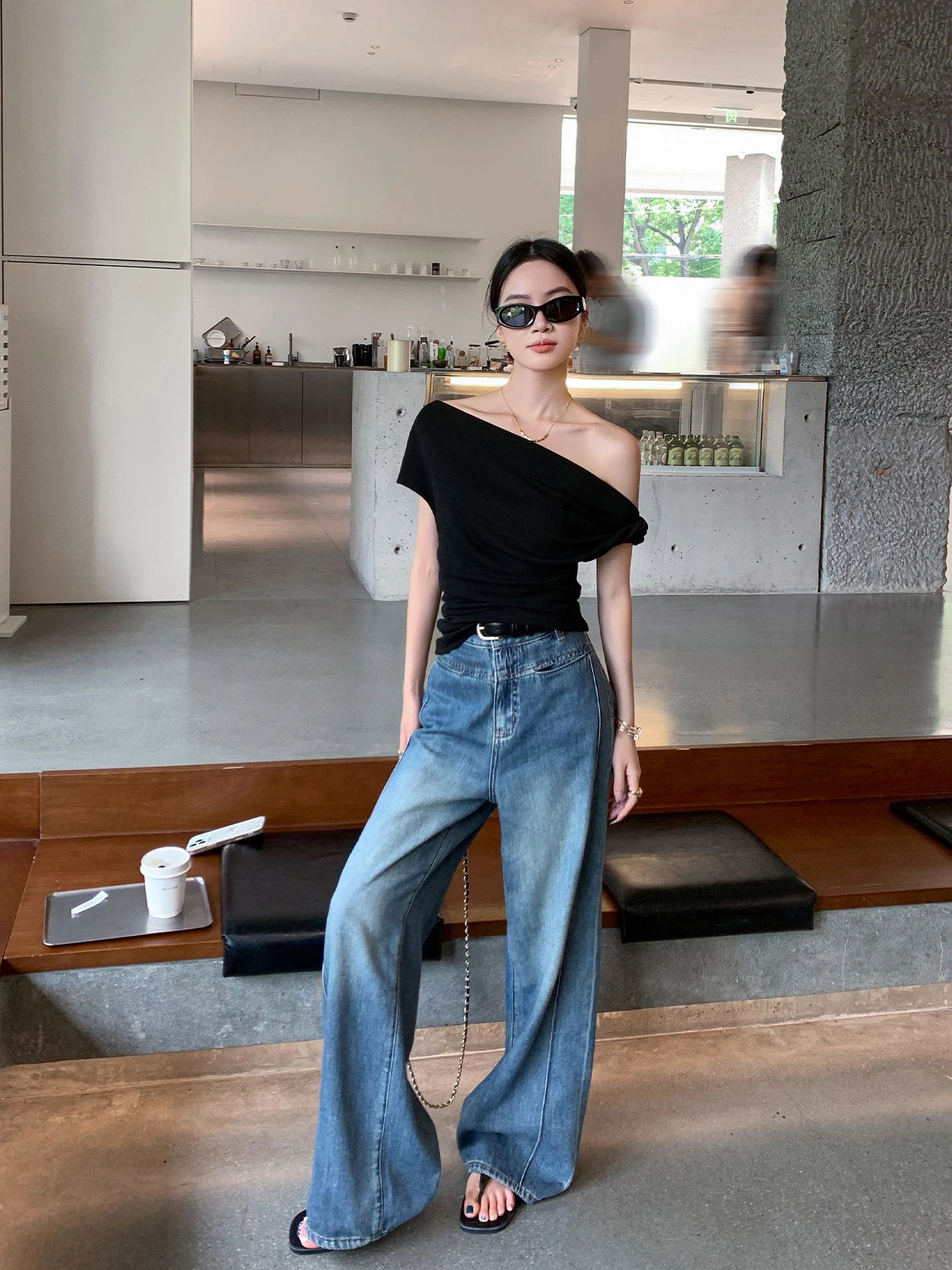 

High Waist Straight Leg Blue Waed Denim Jeans Women's Spring Autumn Loose Casual Slimming Trousers Vintage Sle