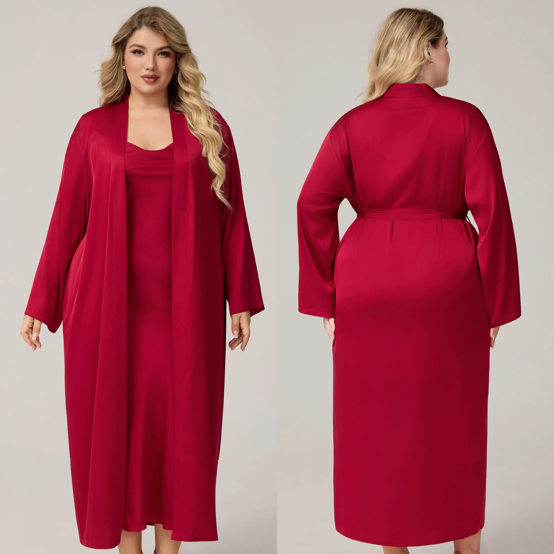 

Fashion Female Long Twinset Robe Set Loungewear Summer Autumn Women Sleepwear Nightgown Sexy Ice Silk Bathrobe Home Dress