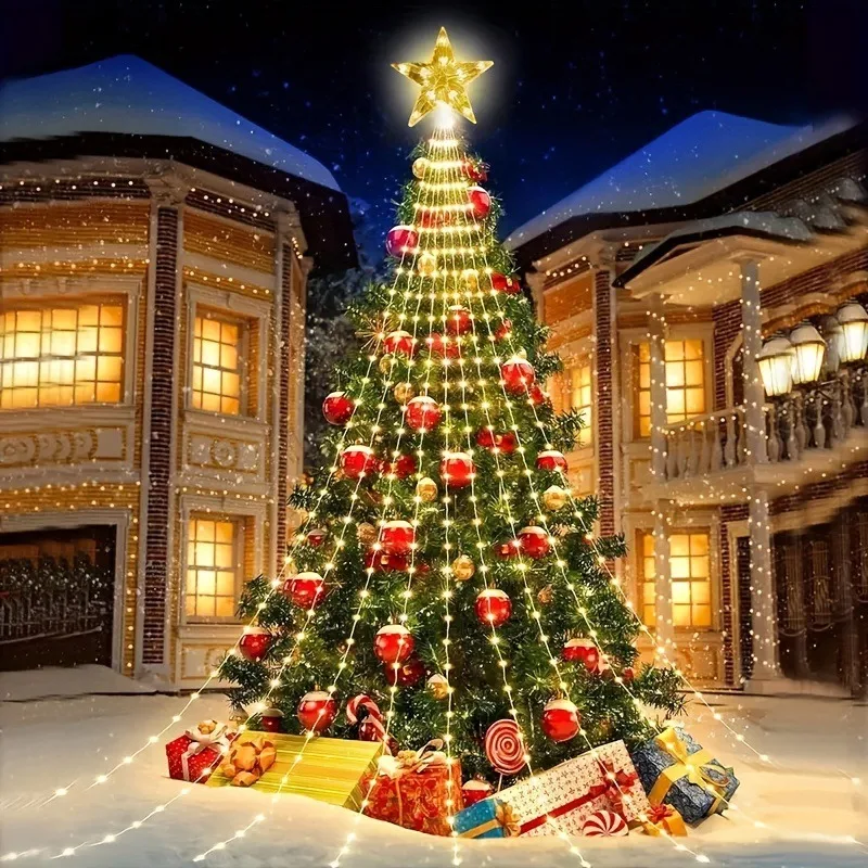 LEDs String Christmas Tree Light Outdoor Solar Energy Courtyard Glowing Star Hanging  Christmas Atmosphere Night String Lighting