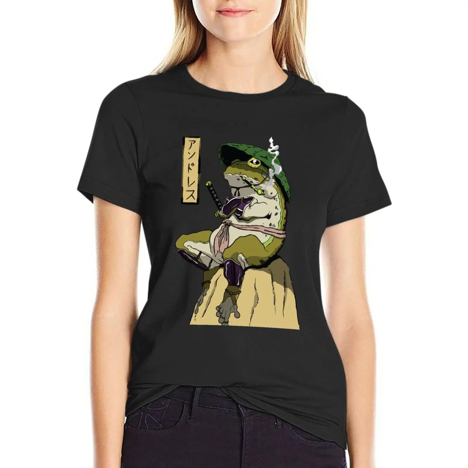 Music Retro Samurai Frog Gifts Music Fans T-Shirt Short sleeve tee Female clothing t-shirts for Women loose fit