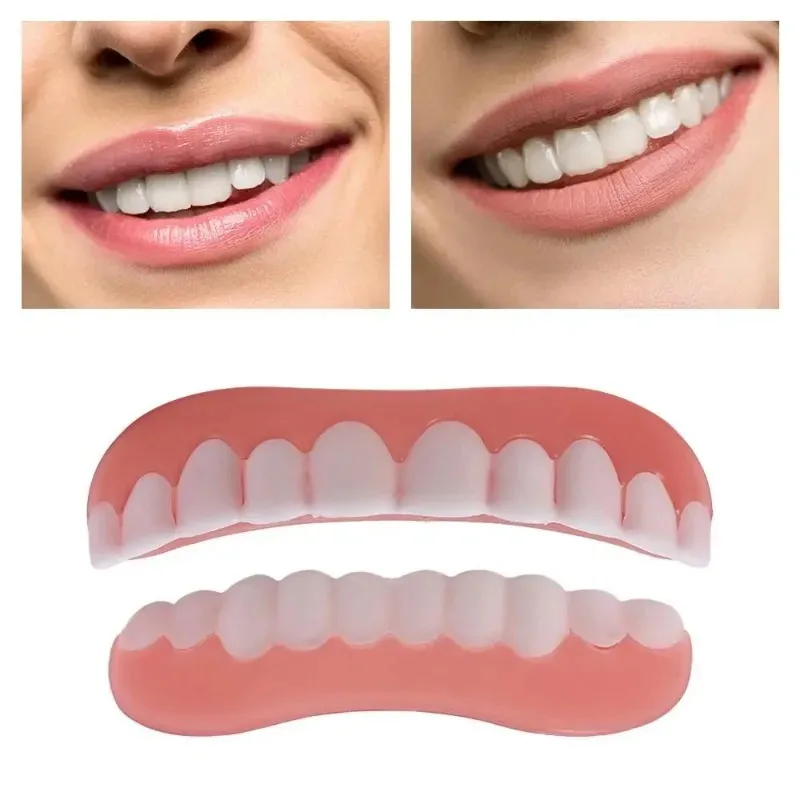 

Comfortable Smiling False Teeth with Filling Teeth Glue Disposable Upper Lower Veneers Teeth Makeup Temporary Fake Tooth