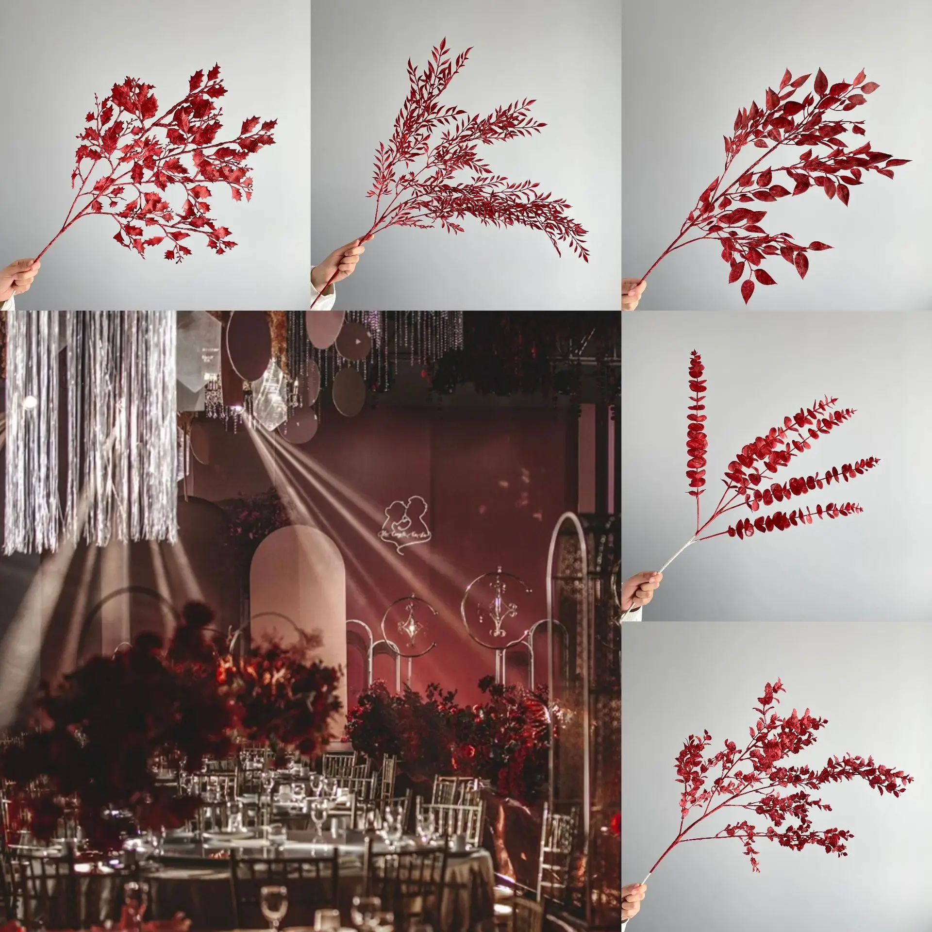 

Chinese wine red wedding hall artificial flowers wedding road lead flower arrangement hotel scene layout decoration flowers
