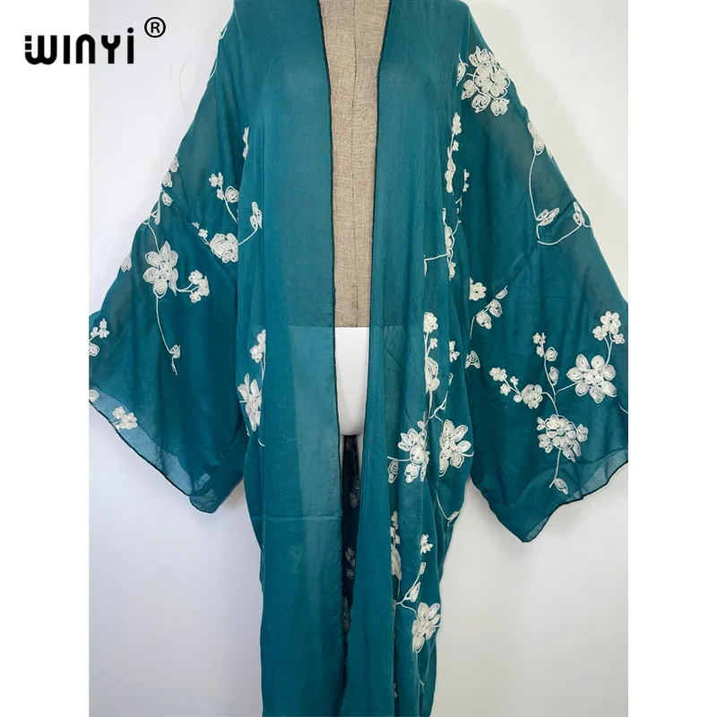 2022 Autumn WINYI Dress embroidery Beach Wear Swim Suit Cover up boho Cardigan nightgown elegant sexy Holiday long Sleeve Kimono