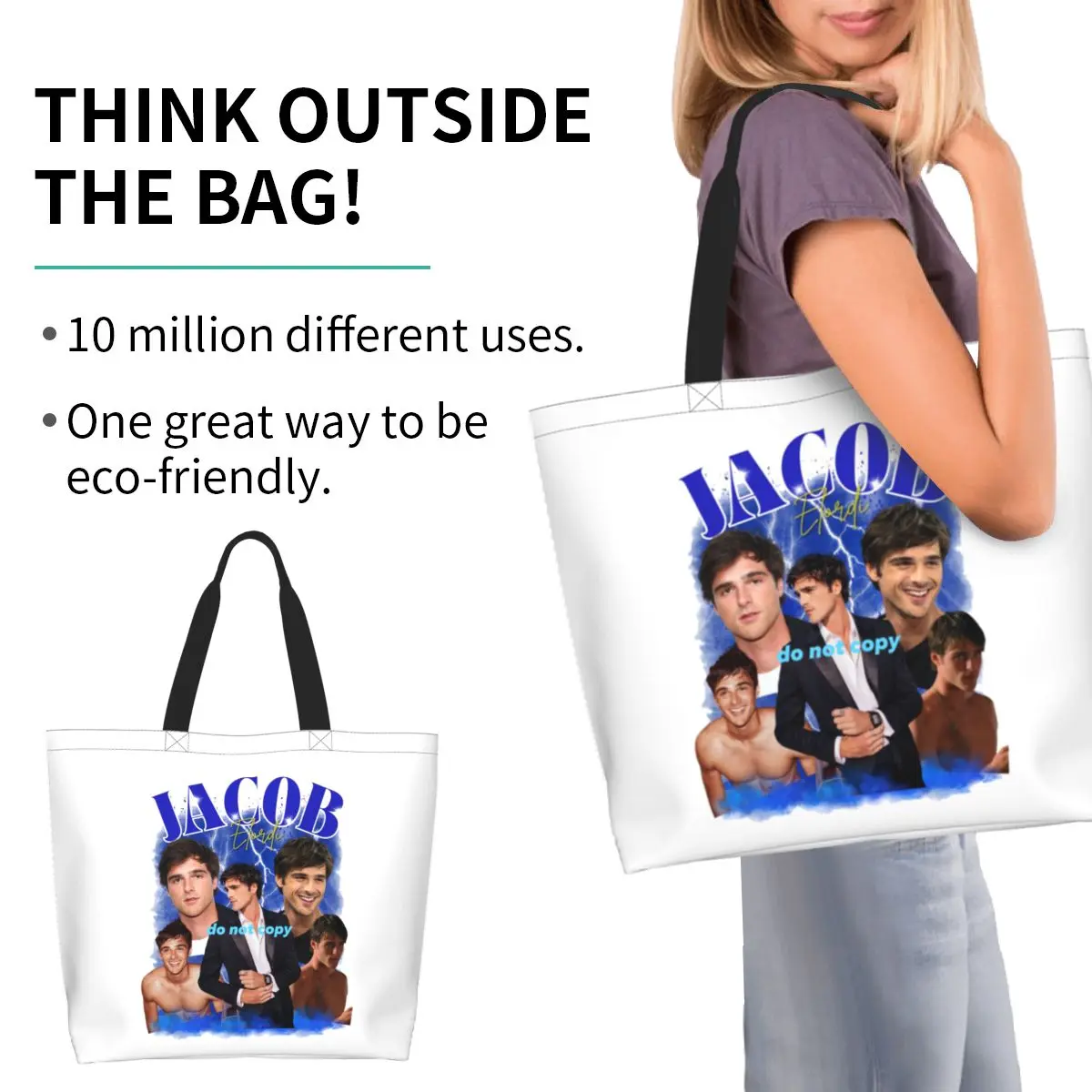 Jacob Elordi Australian Actor Shopping Tote Bag Canvas Large Capacity Shoulder Bags Shopper Grocery Handbag for Women