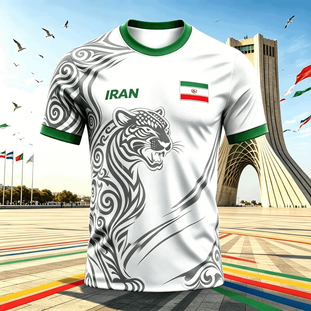 2026 Summer Iran Soccer Fan Men's Short-sleeve Breathable Casual Match Training Wear Fashion Print Casual Women Short Sleeve view 2