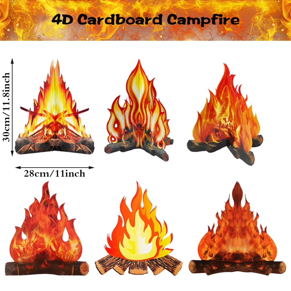 3D Simulation Campfire Charcoal Flame Lamp Cardboard Campfire PVC Inflatable Flame Halloween Christmas Birthday Party Decoration